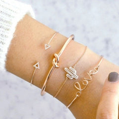 4 Pcs/Set Classic Arrow Knot Round Crystal Multilayer Adjustable Open Bracelet Set Women Fashion Party Jewelry Multiple Styles
