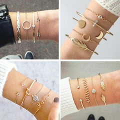 4 Pcs/Set Classic Arrow Knot Round Crystal Multilayer Adjustable Open Bracelet Set Women Fashion Party Jewelry Multiple Styles