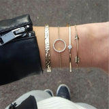 4 Pcs/Set Classic Arrow Knot Round Crystal Multilayer Adjustable Open Bracelet Set Women Fashion Party Jewelry Multiple Styles
