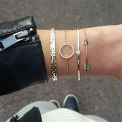 4 Pcs/Set Classic Arrow Knot Round Crystal Multilayer Adjustable Open Bracelet Set Women Fashion Party Jewelry Multiple Styles