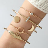 4 Pcs/Set Classic Arrow Knot Round Crystal Multilayer Adjustable Open Bracelet Set Women Fashion Party Jewelry Multiple Styles